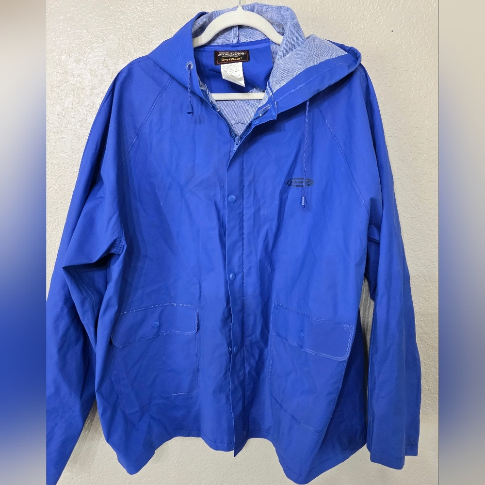 Men's Hooded Blue Rain Jacket with Snap Front